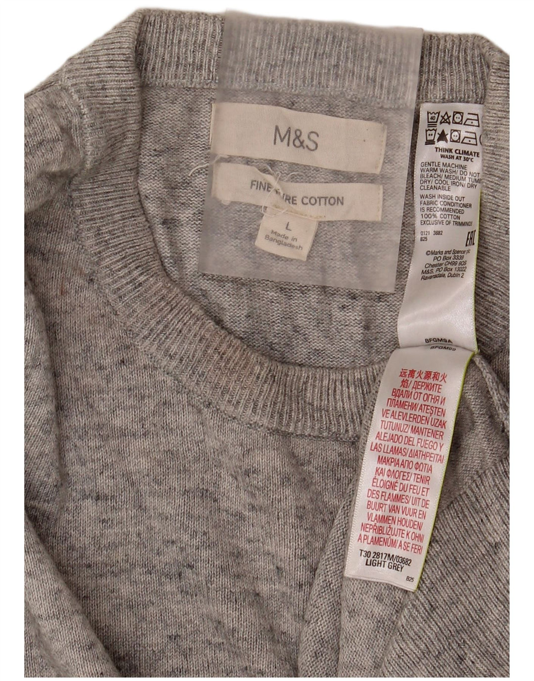 Marks & Spencer Męski sweter z okrągłym dekoltem, duży, szary, bawełniany w plamki