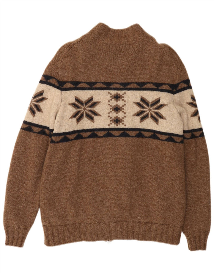 Tom Rusborg Męski sweter Sherpa Cardigan, duży brązowy, wełniany blok kolorów