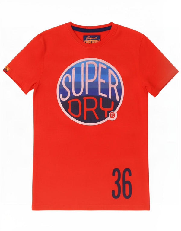 Męski T-shirt z grafiką Superdry, top XS, czerwony, bawełniany