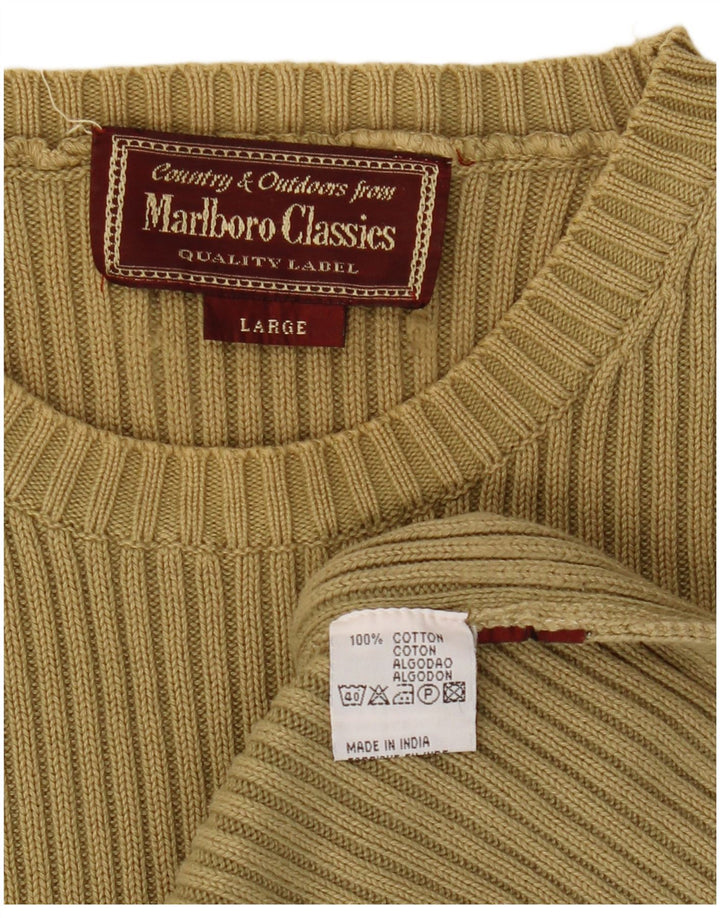 MARLBORO CLASSICS Męski sweter z okrągłym dekoltem, duży, bawełniany khaki