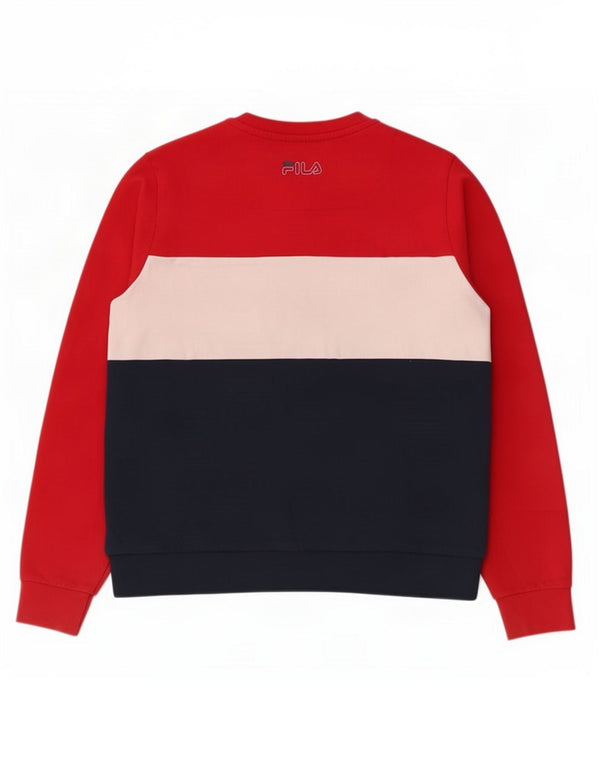 Fila Womens Graphic Sweatshirt Jumper UK 10 Small Navy Blue Colourblock