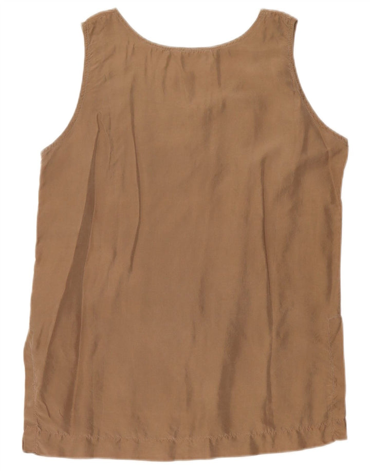 Damska bluzka bez rękawów w stylu vintage Top UK 10 Mały brązowy jedwab