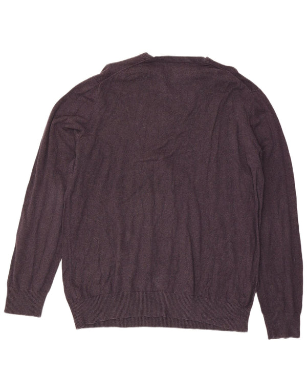 Męski sweter z dekoltem w kształcie litery V Eddie Bauer XL, fioletowo-bawełniany