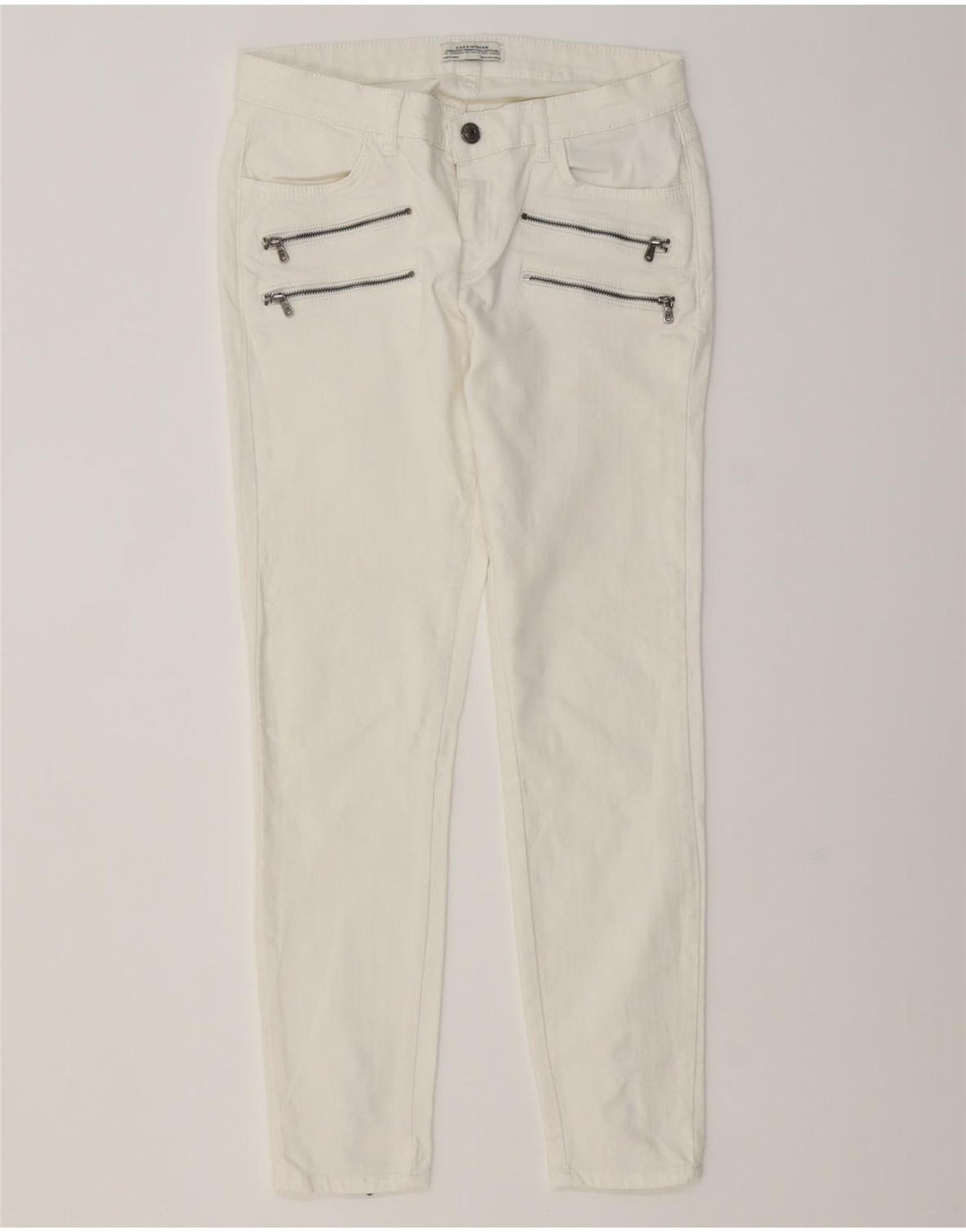 Jeansy damskie ZARA Cargo Slim EU 38 Small W28 L27 Biała bawełna