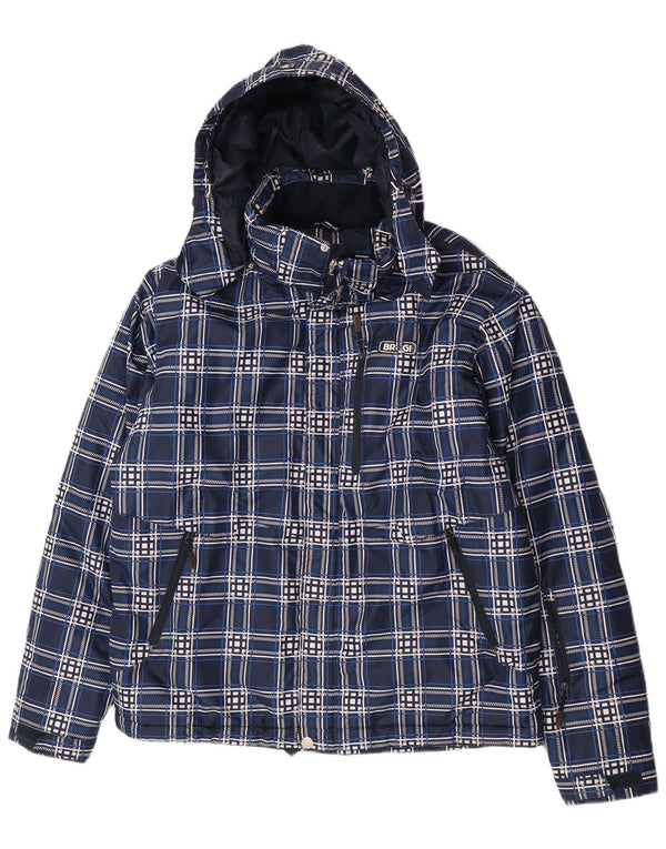 Męska ocieplana kurtka z kapturem Brugi UK 40, duża, granatowa, poliester w kratkę