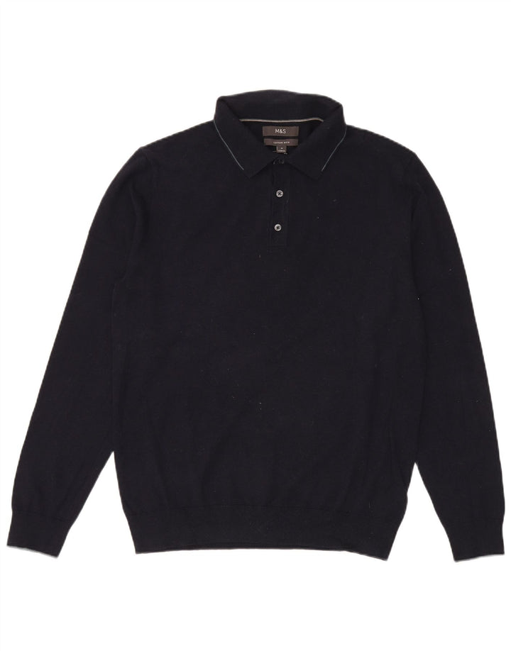 Marks & Spencer Męski sweter polo, średni, granatowy, bawełniany