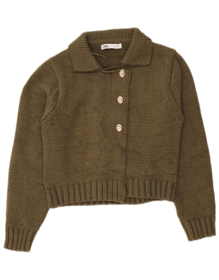 Damski sweter typu Crop Cardigan Zara UK 16, duży, khaki, poliester