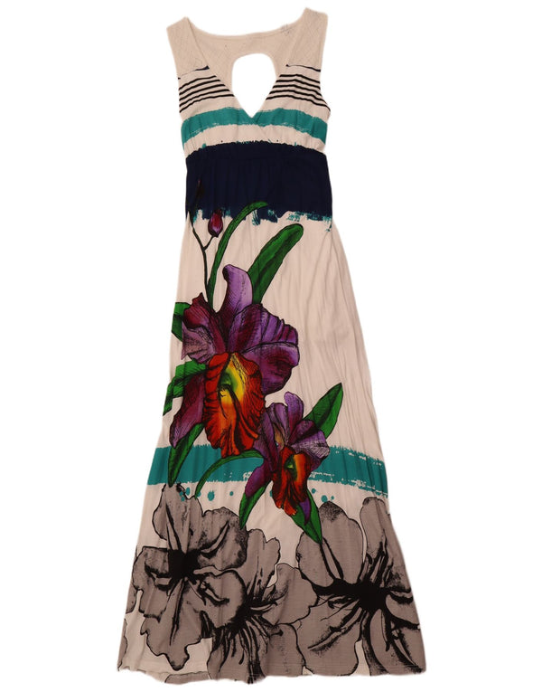 Damska sukienka maxi bez rękawów Desigual UK 8 Small z wiskozy w kwiaty w kolorze złamanej bieli