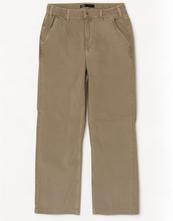 Damskie jeansy z wysokim stanem Zara EU 38 Small W28 L29, bawełna khaki