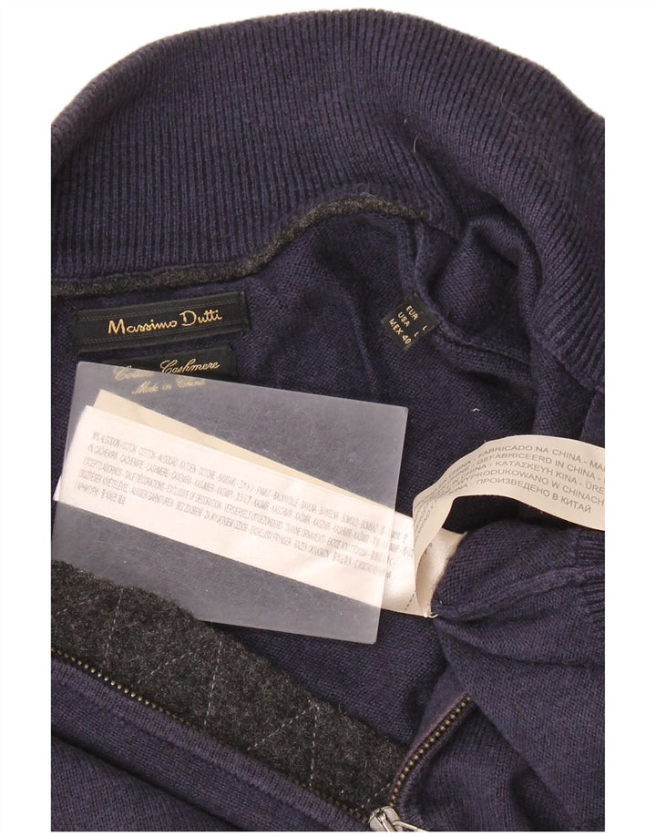 MASSIMO DUTTI Męski sweter zapinany na zamek, duży, granatowy, bawełniany