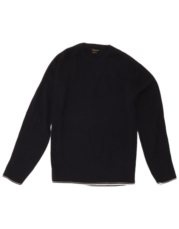 Sweter damski Massimo Dutti z okrągłym dekoltem UK 14, średni granatowy, bawełniany