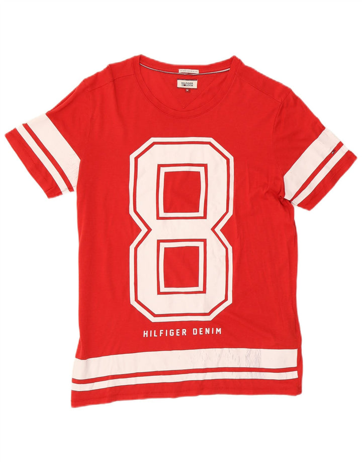 Męska koszulka z grafiką Tommy Hilfiger, bawełniana, średnia czerwona