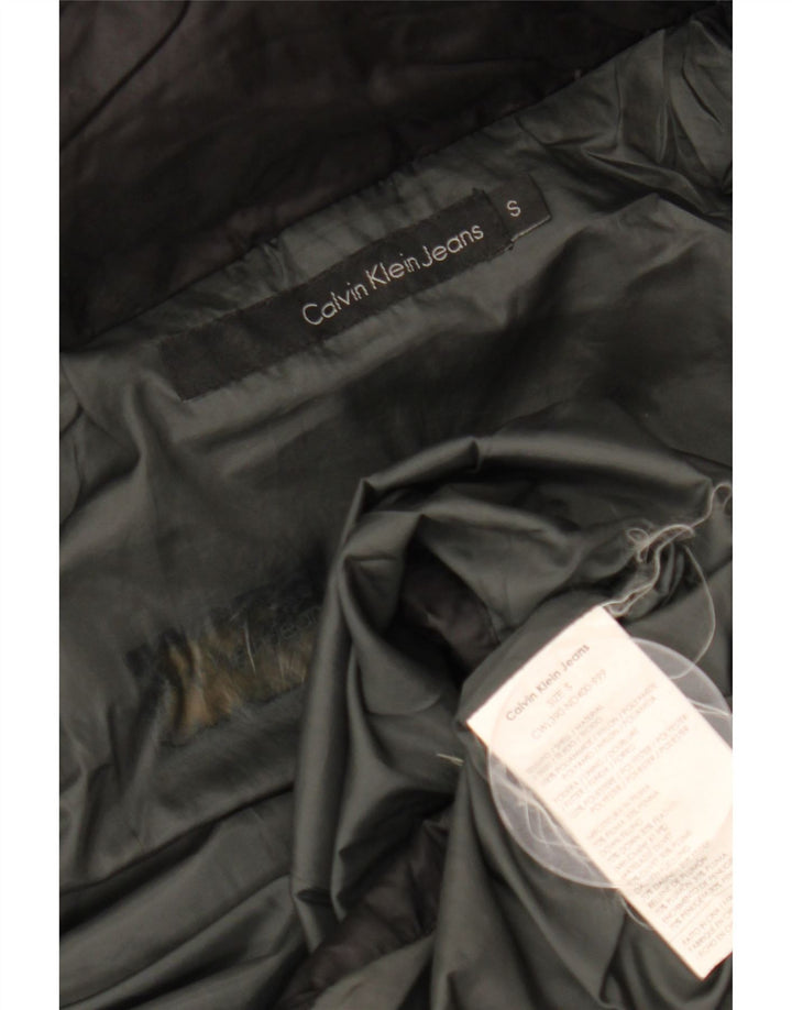 Damski ocieplany płaszcz z kapturem Calvin Klein UK 10, mały, czarny poliamid