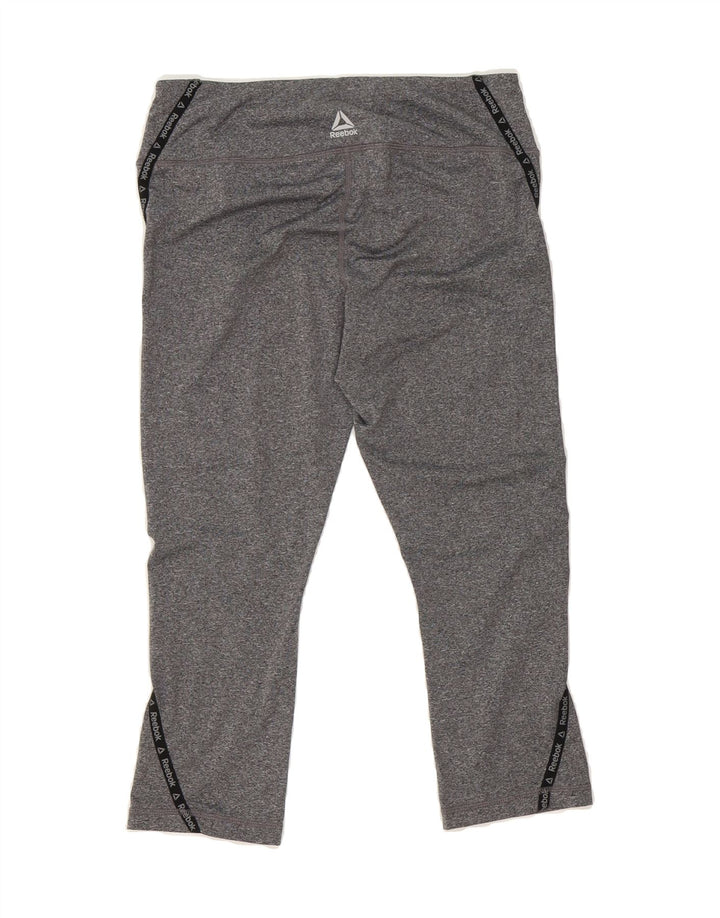 REEBOK Womens Graphic Capri Leggings UK 10 Small  Grey Polyester Vintage Reebok and Second-Hand Reebok from Messina Hembry 