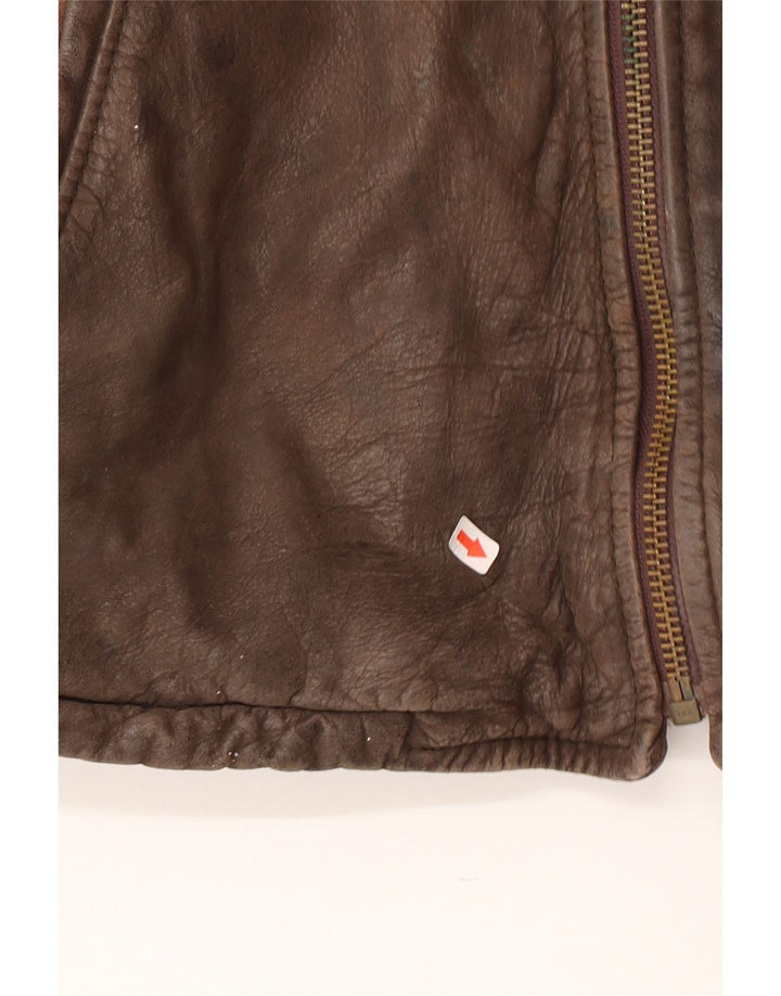 Męska kurtka skórzana w stylu vintage UK 38 Średnia brązowa skóra