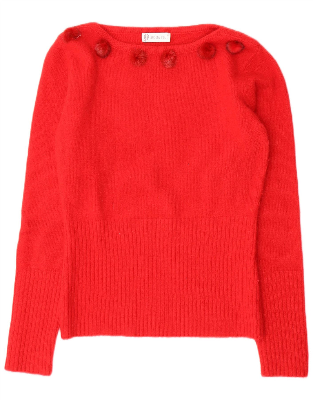 Damski sweter z dekoltem w łódkę Moda Piu IT 41 Średnia czerwona wełna