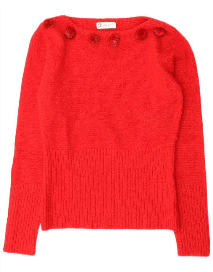 Damski sweter z dekoltem w łódkę Moda Piu IT 41 Średnia czerwona wełna