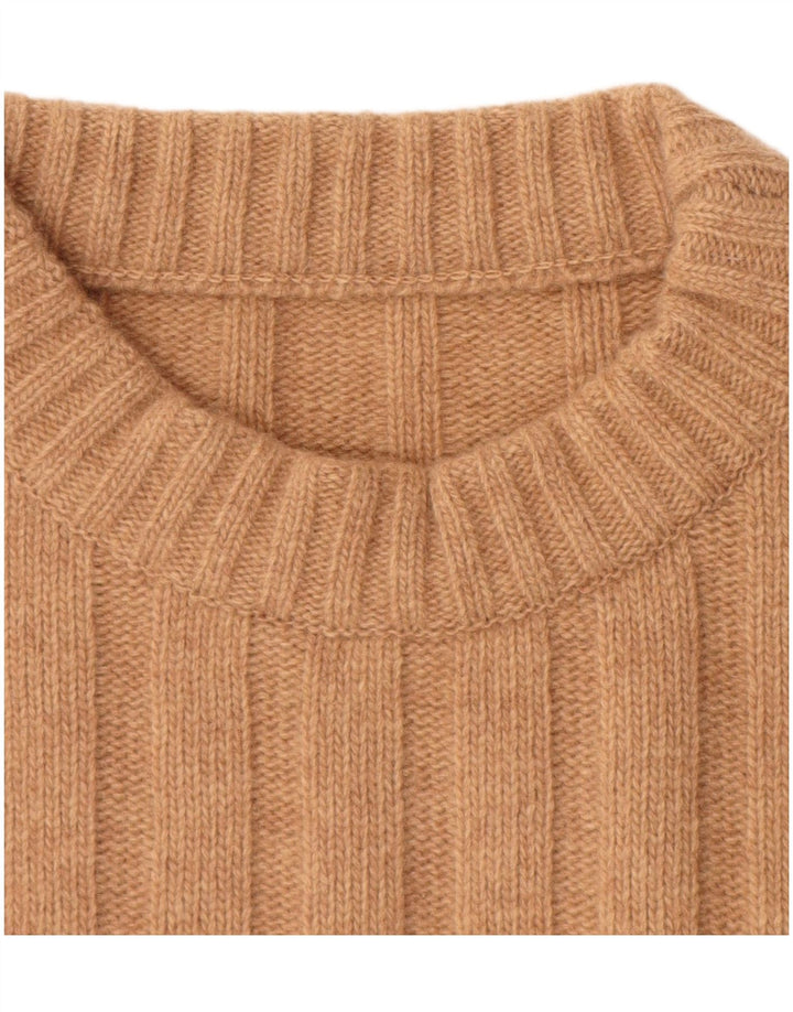 Vintage męski sweter z wycięciem pod szyją, duży, beżowy, wełniany