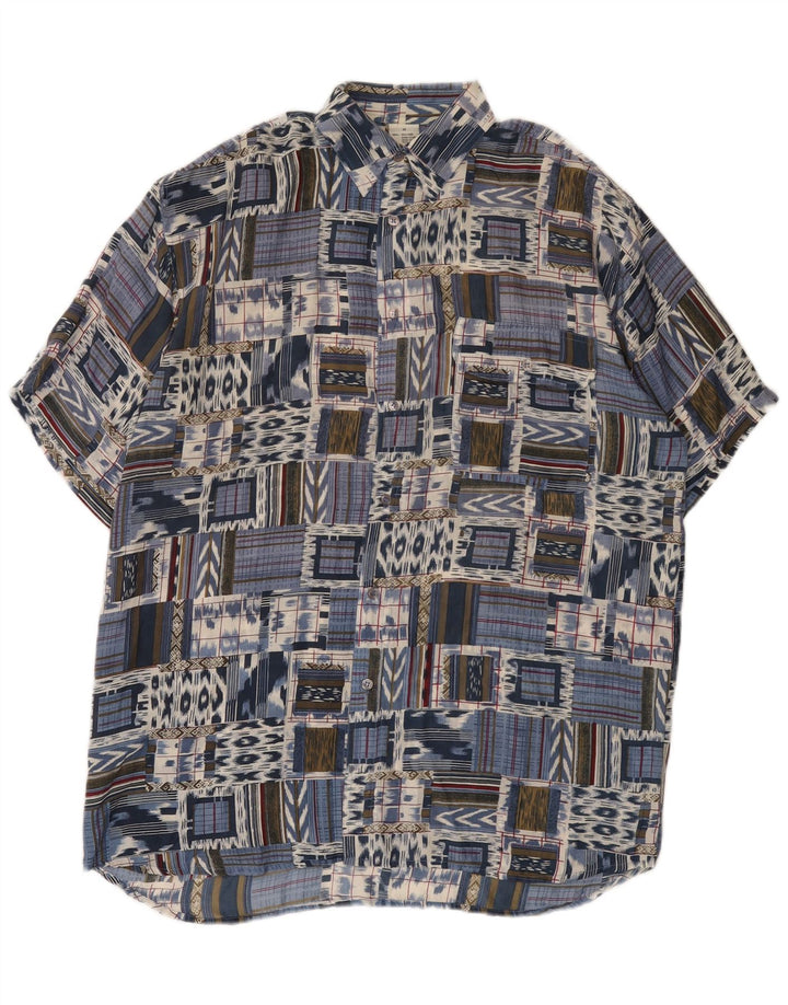 Koszula męska z krótkim rękawem w stylu vintage IT 48 Średni niebieski patchworkowy jedwab
