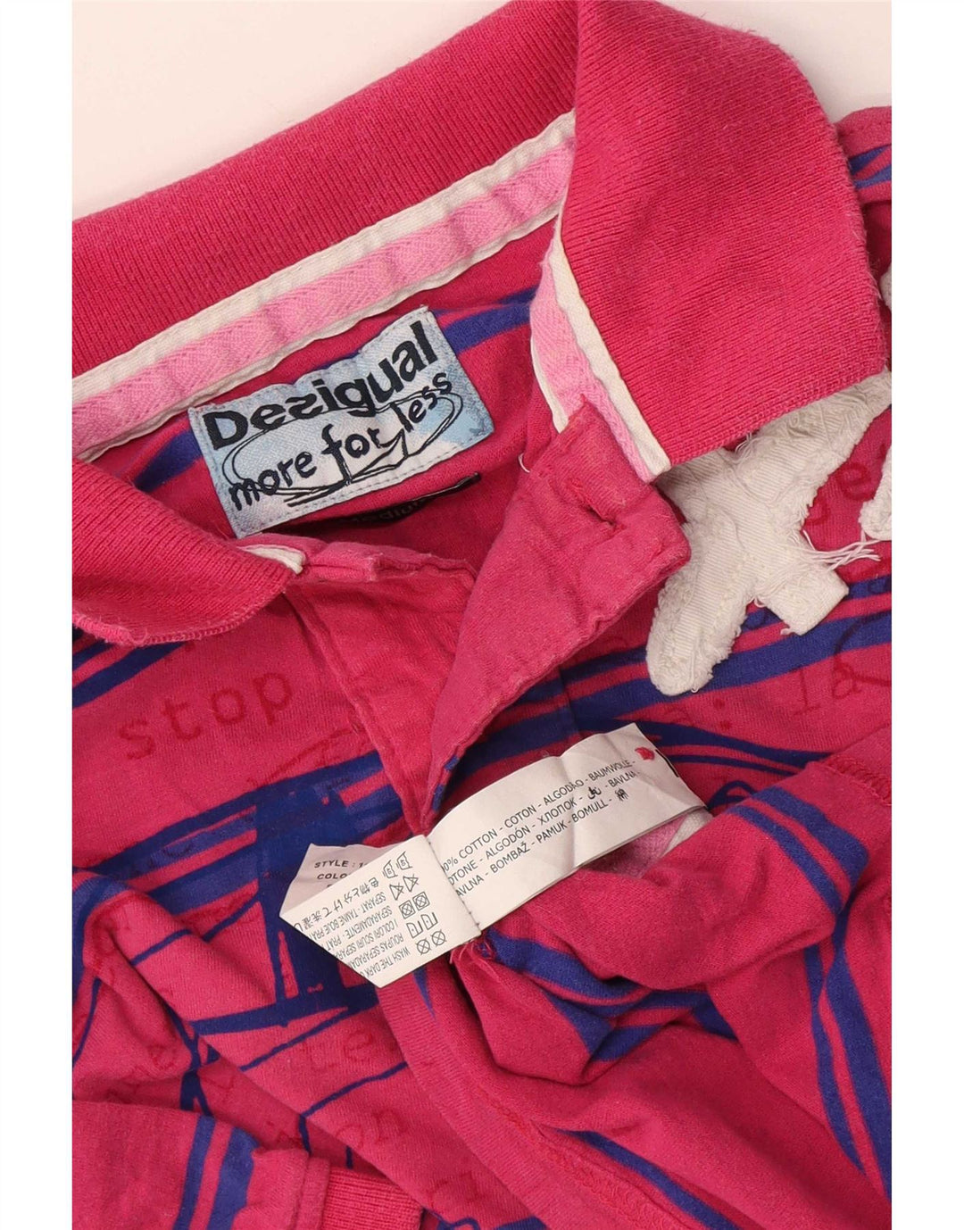 Męska koszulka polo Desigual z grafiką, bawełniana w średnie różowe paski