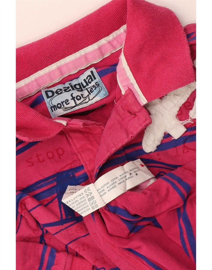 Męska koszulka polo Desigual z grafiką, bawełniana w średnie różowe paski