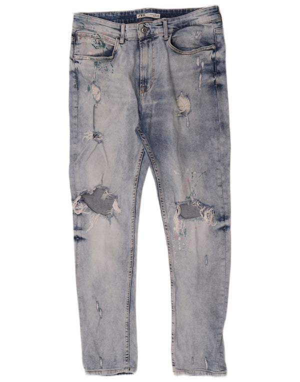 Damskie jeansy rurkowe Zara Acid Wash Distressed IT 46 XL W36 L29 Niebieskie