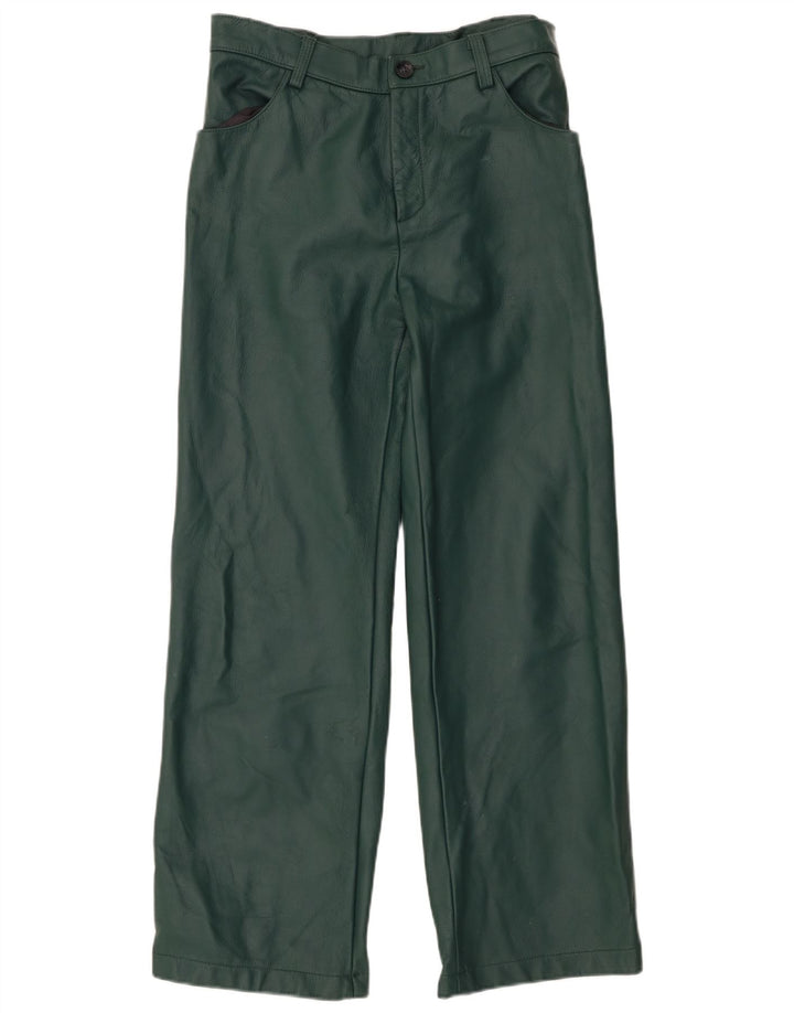 Vintage damskie proste skórzane spodnie W32 L29 zielone