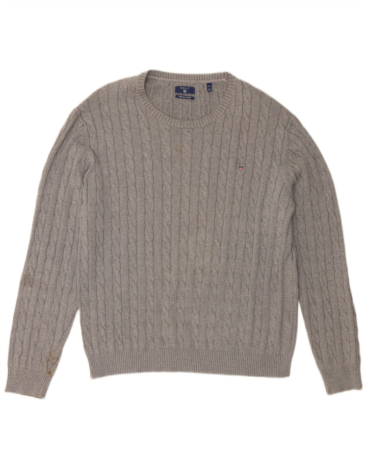 Męski sweter z okrągłym dekoltem GANT 3XL, szara bawełna