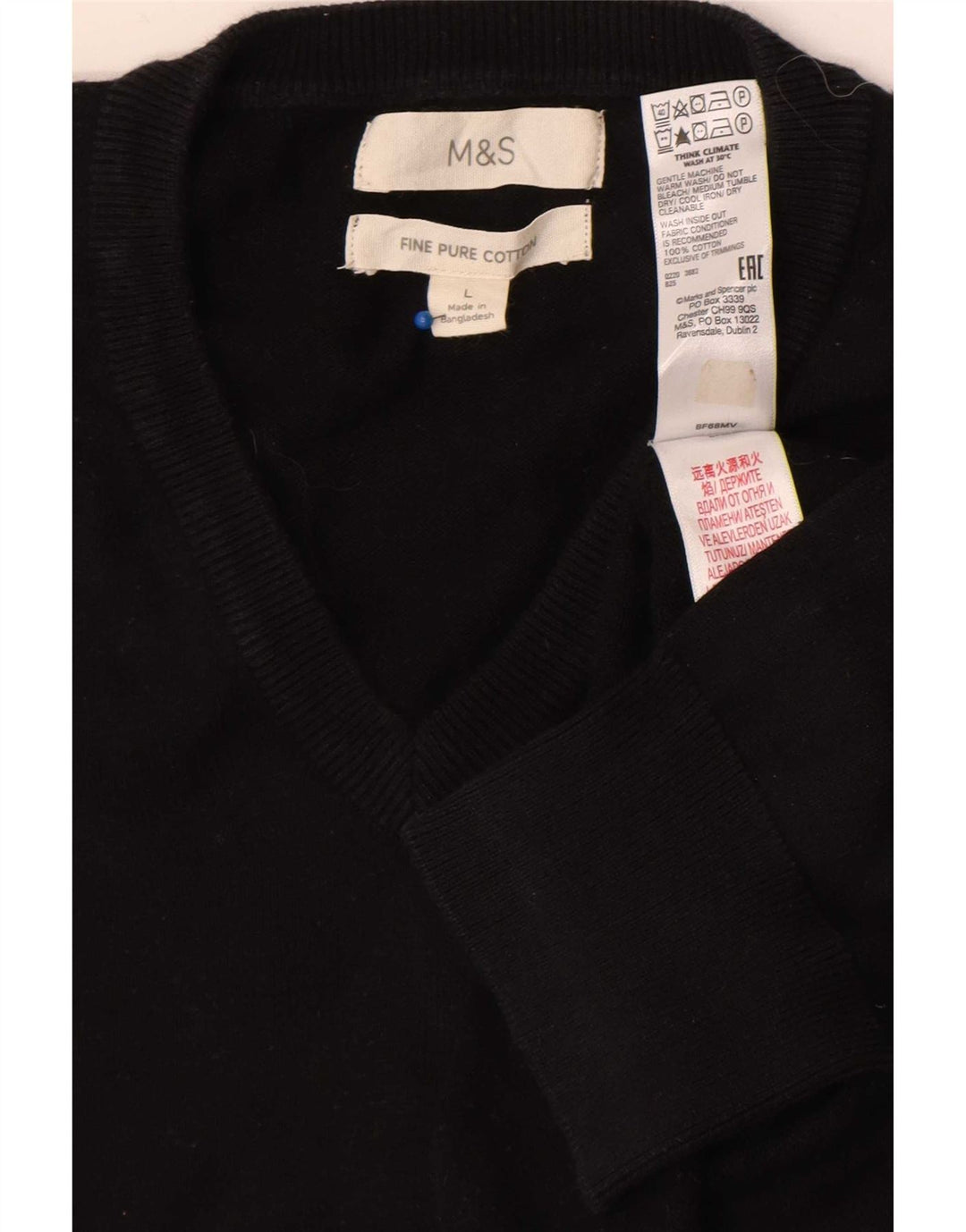 Marks & Spencer Męski sweter z dekoltem w kształcie litery V, duży, czarny, bawełniany