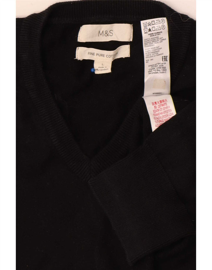 Marks & Spencer Męski sweter z dekoltem w kształcie litery V, duży, czarny, bawełniany