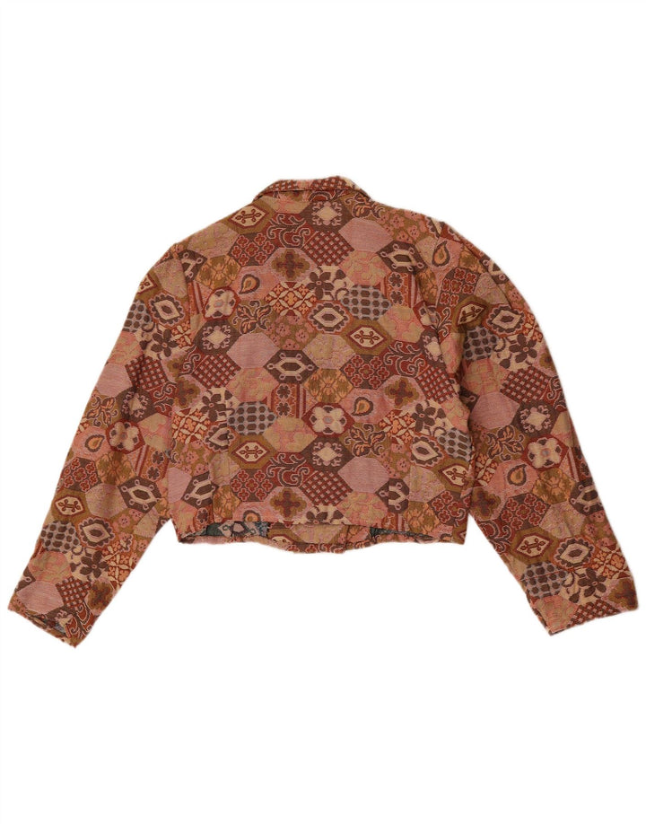 Damska marynarka w stylu vintage, krótka, UK 14, średnio brązowa, geometryczna