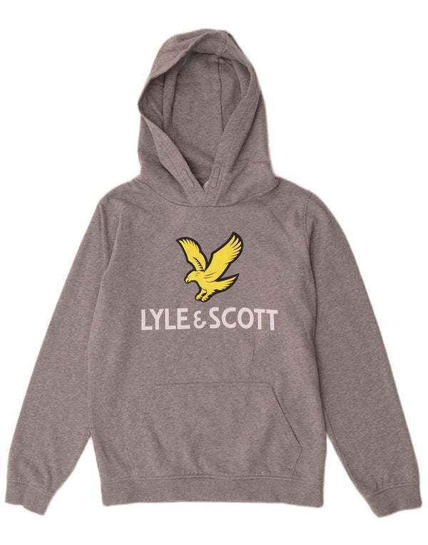 Lyle & Scott Boys Graphic Hoodie Jumper 15-16 Years Grey Cotton