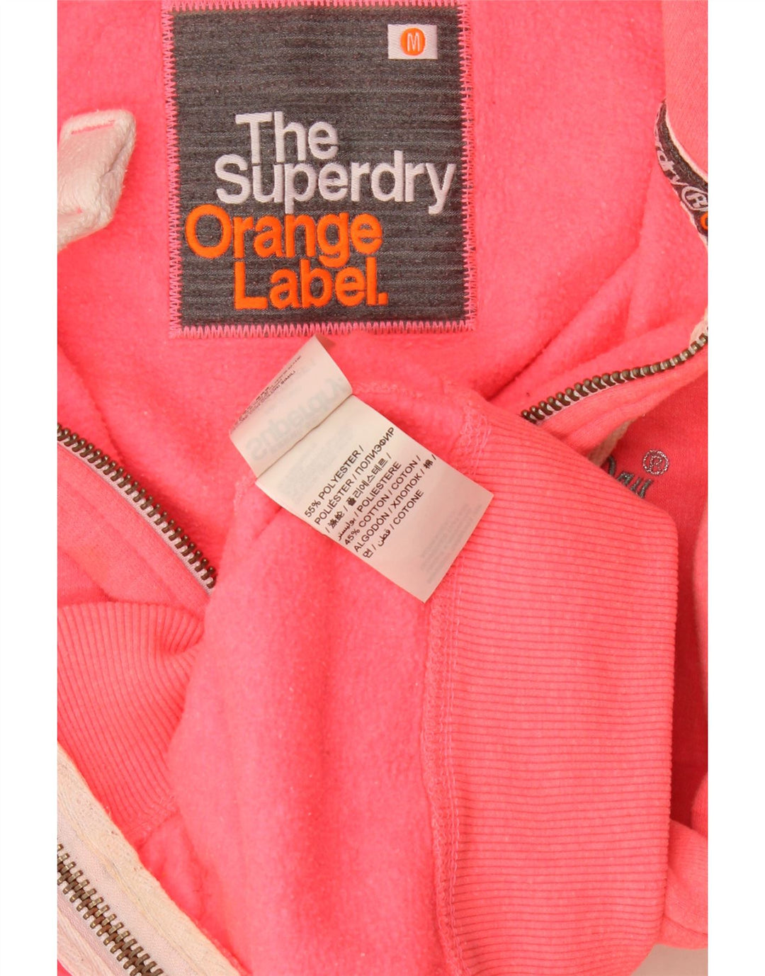 Damski sweter z kapturem i zamkiem Superdry, UK 14, średni różowy poliester