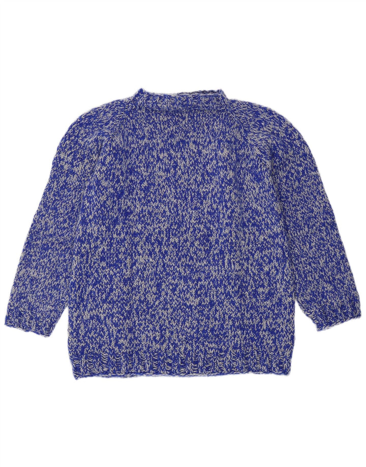 Sweter damski VINTAGE z golfem UK 14, średni niebieski nakrapiany