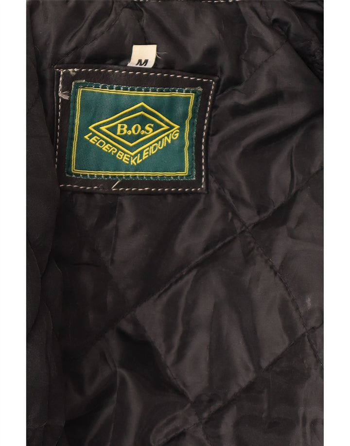 Vintage męska skórzana kurtka motocyklowa UK 38, średnia czarna skóra z blokami kolorów