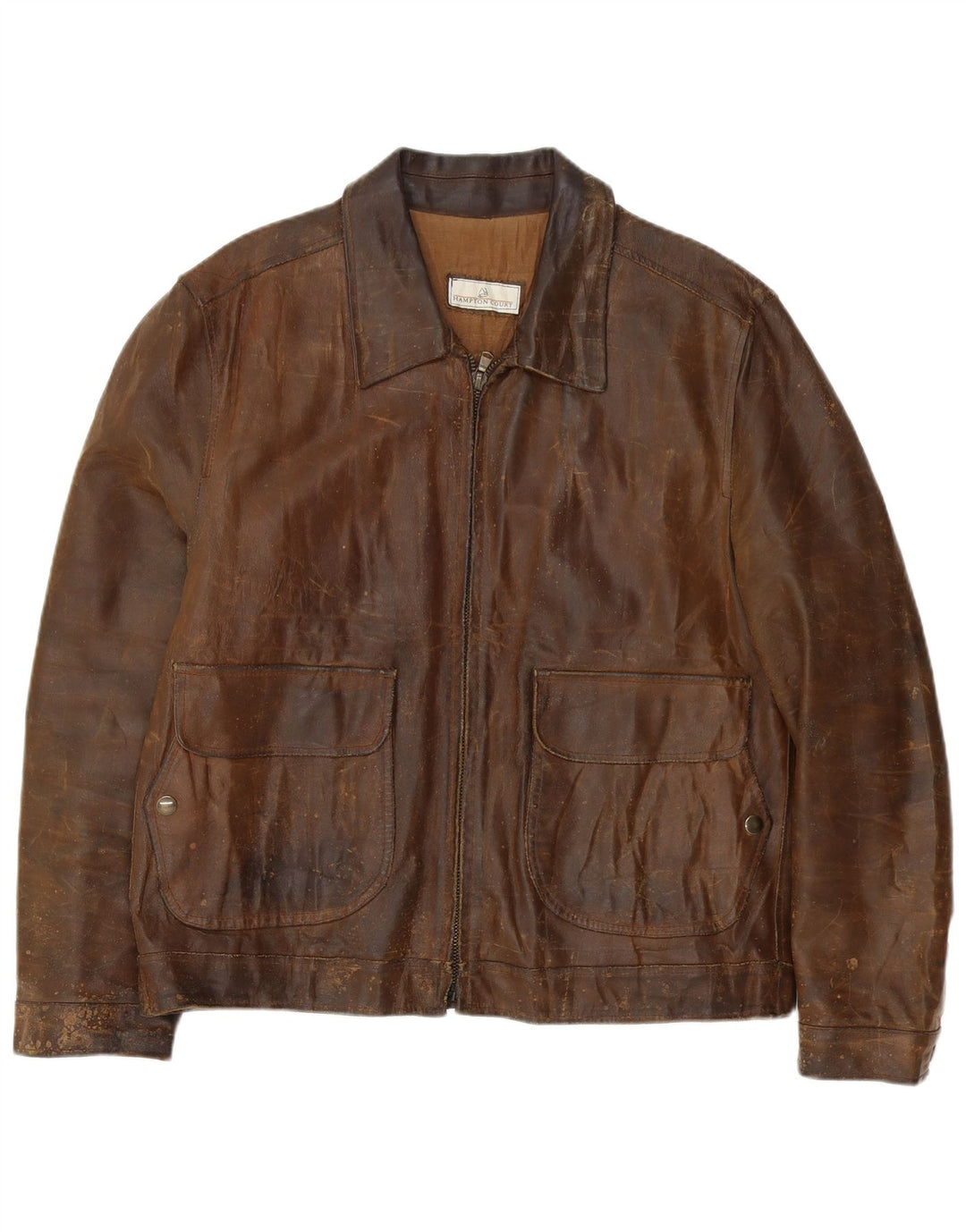 Vintage męska kurtka skórzana IT 54 2XL brązowa skóra