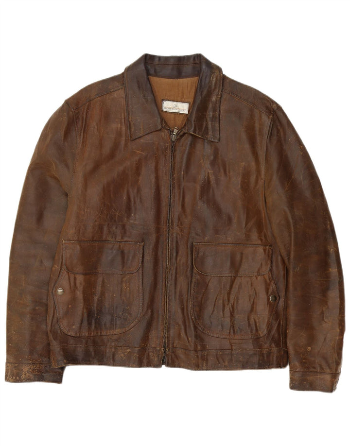 Vintage męska kurtka skórzana IT 54 2XL brązowa skóra