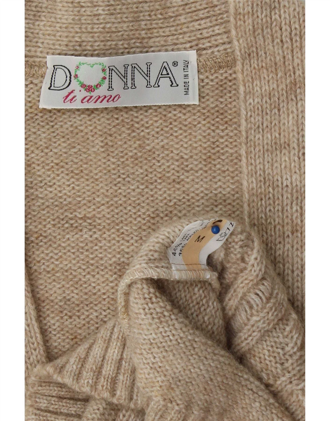 Vintage damski sweter oversize UK 14 średniej beżowej wełny