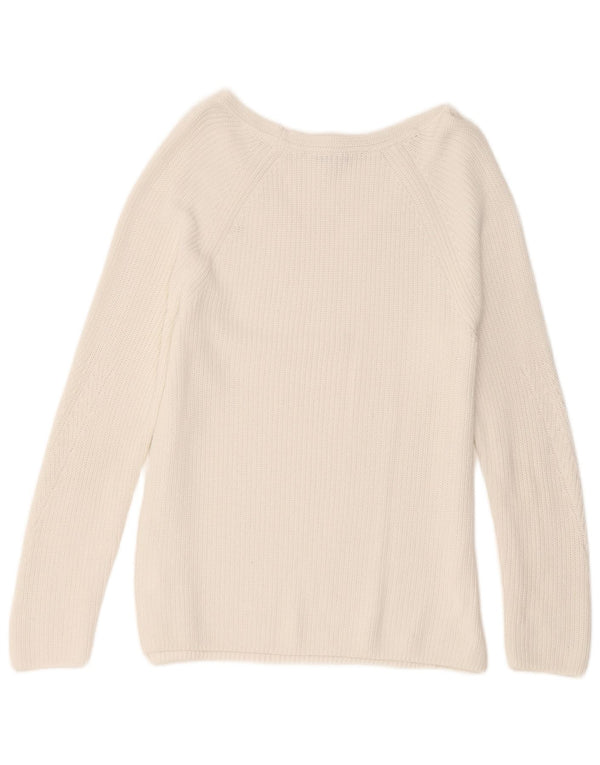 Damski sweter Tommy Hilfiger z dekoltem w kształcie litery V, UK 14, średnia biała bawełna