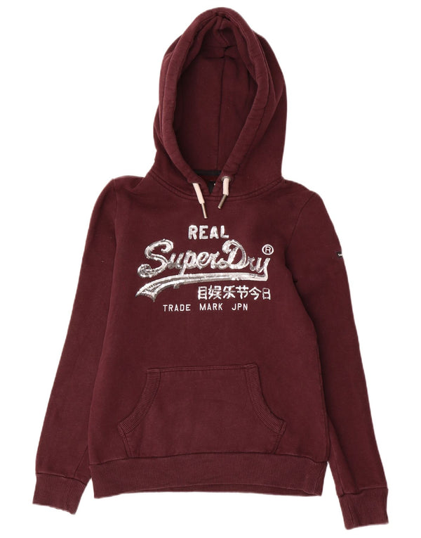 Damski sweter z kapturem i grafiką SUPERDRY UK 6 XS, bordowa bawełna