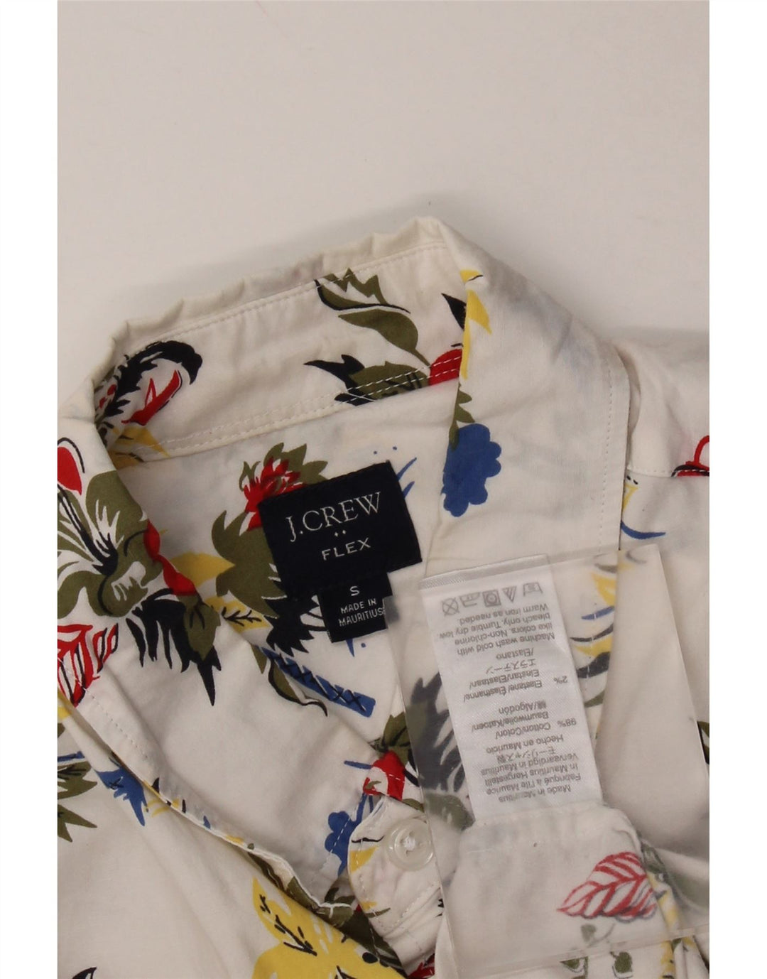 J. CREW Męska koszula z krótkim rękawem Flex, mała, biała, bawełniana w kwiaty