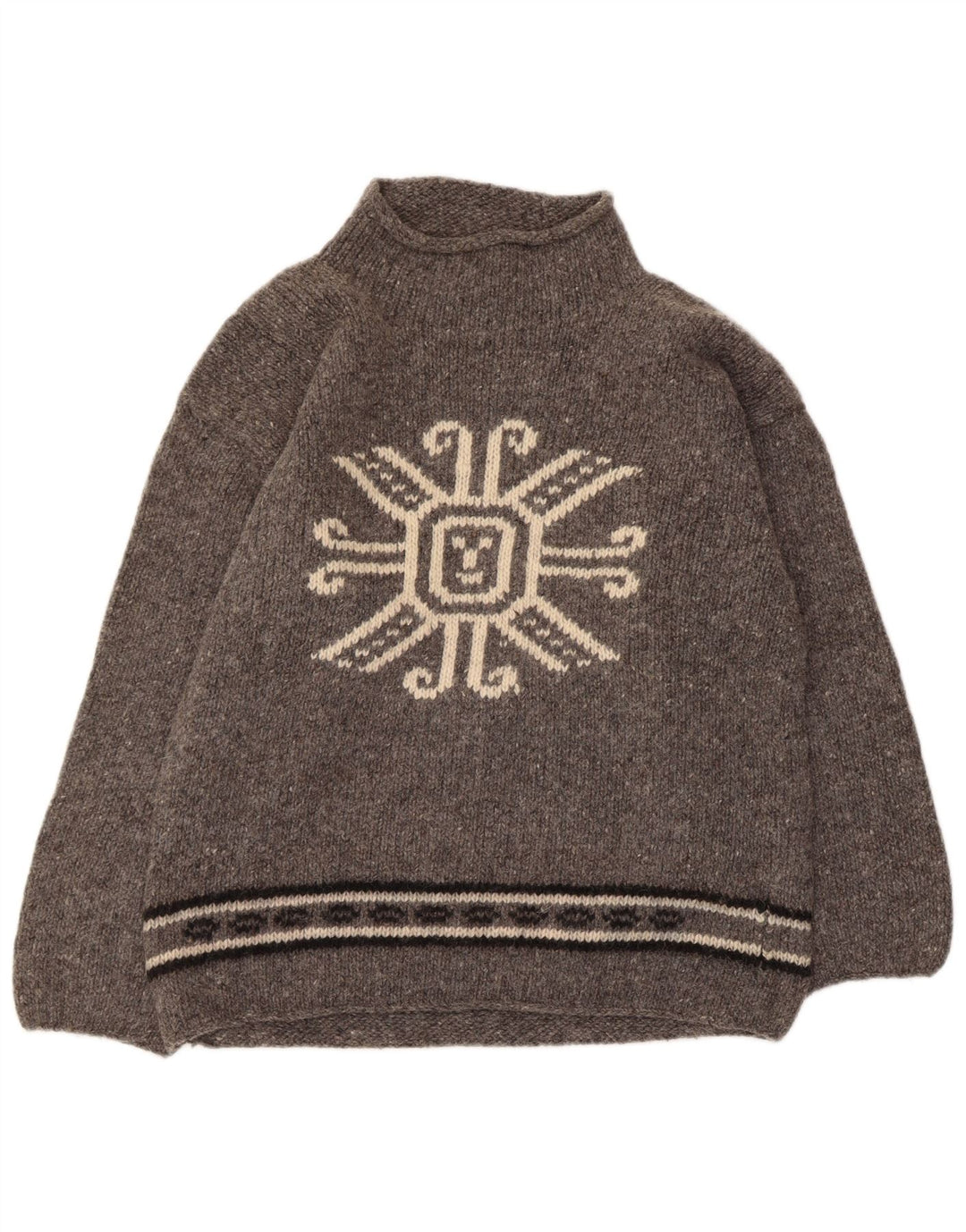 Vintage damski sweter z golfem z grafiką UK 12, średni szary nakrapiany