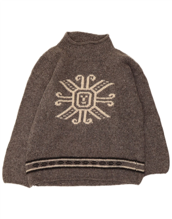 Vintage damski sweter z golfem z grafiką UK 12, średni szary nakrapiany