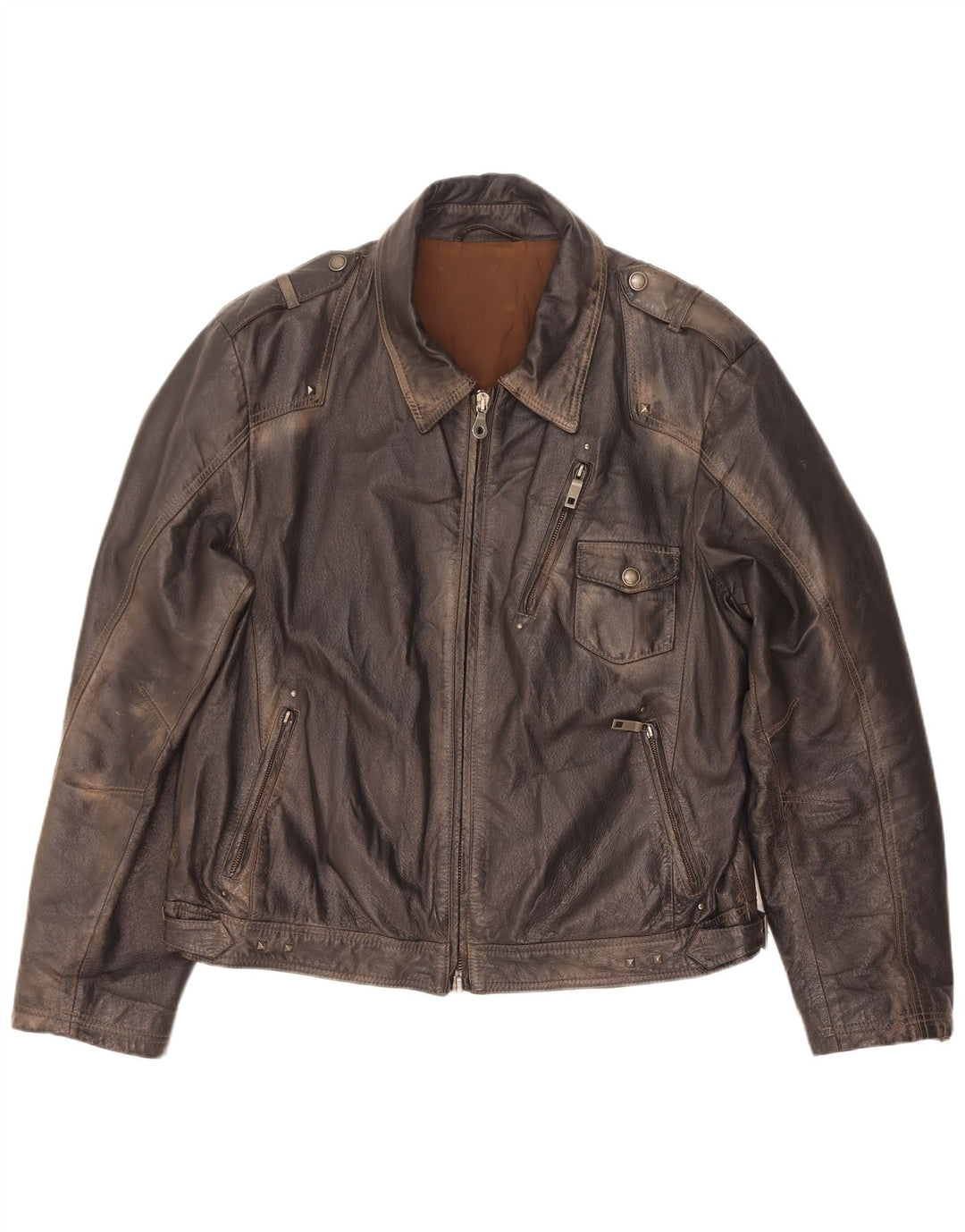 Vintage męska skórzana kurtka wojskowa IT 56 3XL brązowa