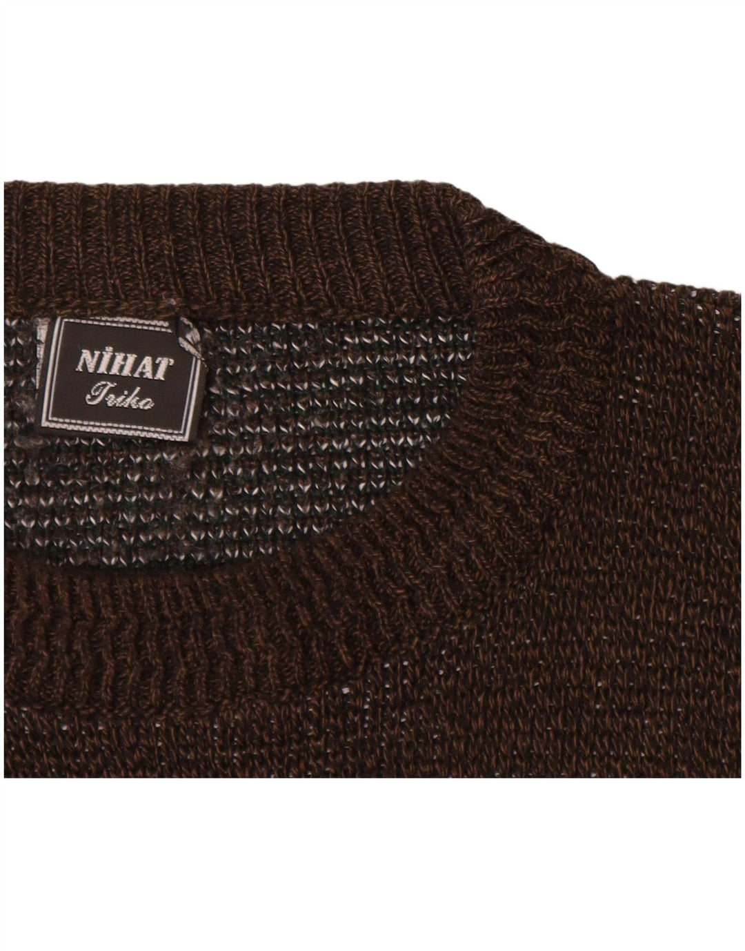 Męski sweter z okrągłym dekoltem w stylu VINTAGE XL, brązowy, akrylowy z blokami kolorów