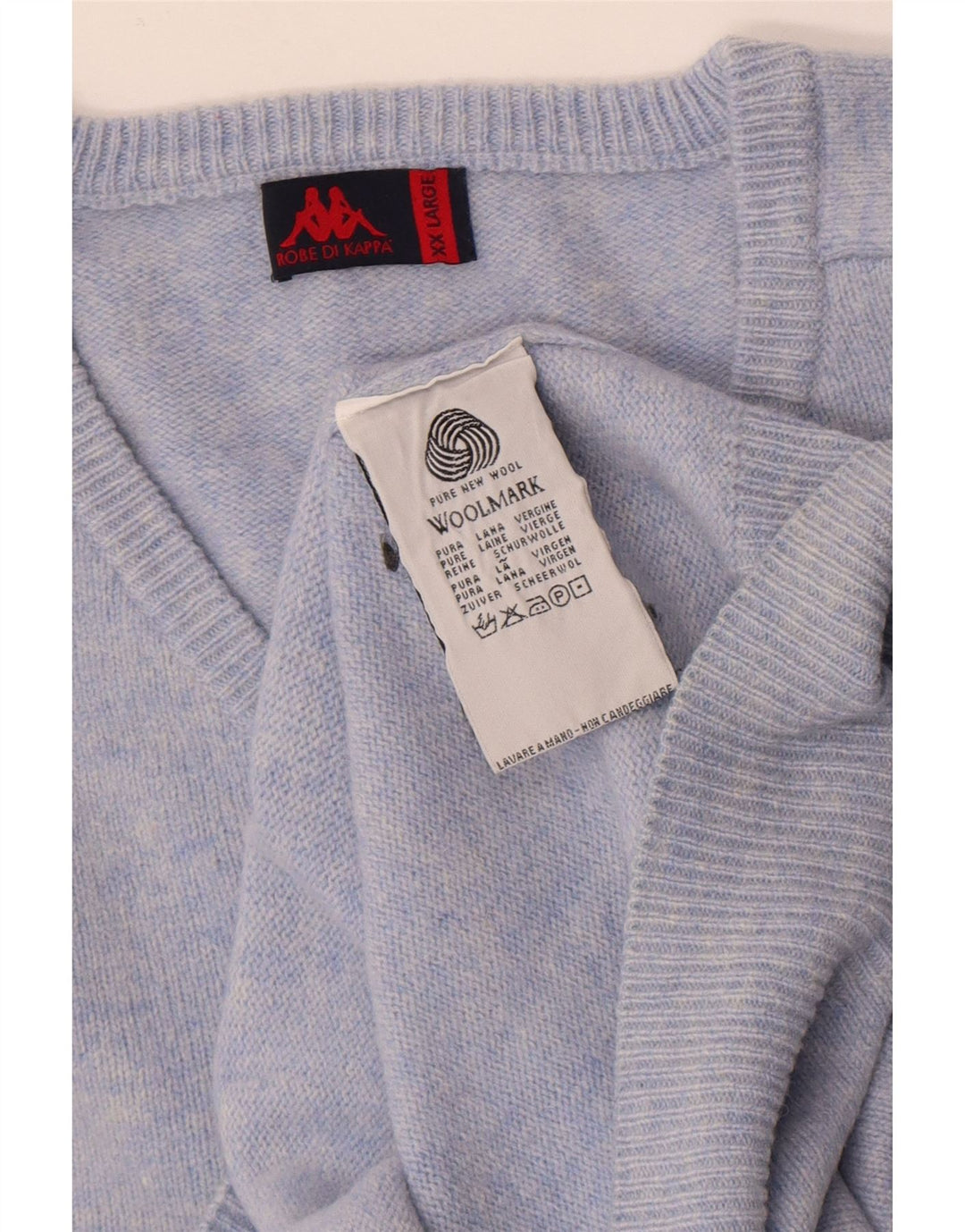 Męski sweter Kappa z dekoltem w kształcie litery V, 2XL, niebieska dziewicza wełna