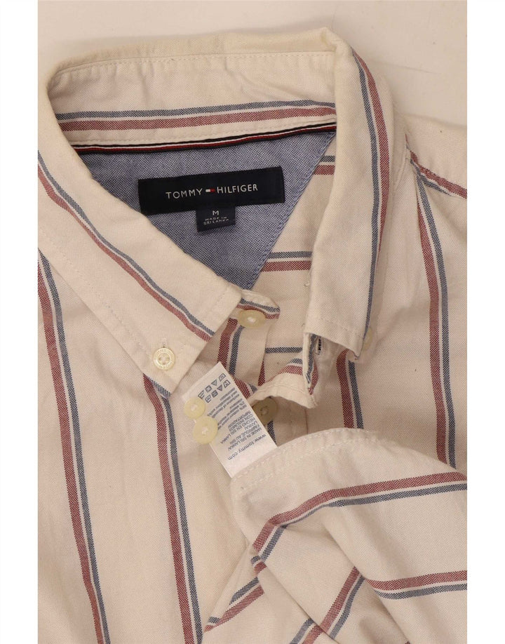 Koszula męska Tommy Hilfiger, bawełniana w średnie paski w kolorze złamanej bieli
