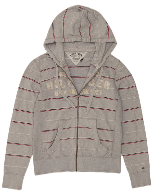 Damski sweter Tommy Hilfiger z grafiką i zamkiem błyskawicznym UK 14 w średnie szare paski