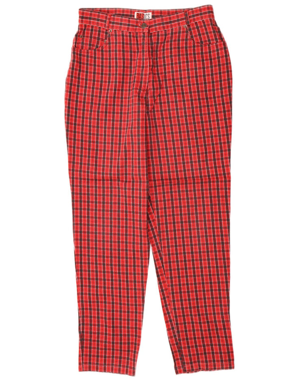 Damskie spodnie casual z wysokim stanem Basics UK 16 Large W30 L30 Czerwona kratka