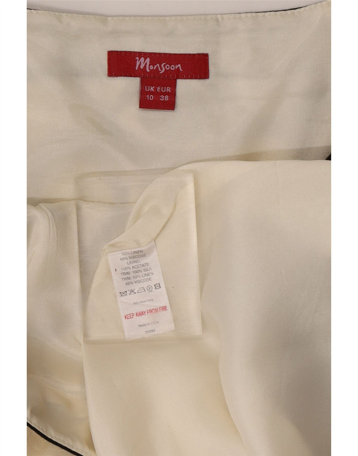 MONSOON Damska sukienka o linii A bez rękawów UK 10 Mała czarna, geometryczna lniana